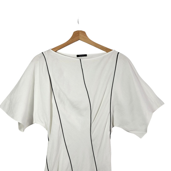 Massimo Dutti Linen Blend Midi Dress M White Short Sleeve Flowing Vacation Chic - Picture 4 of 13